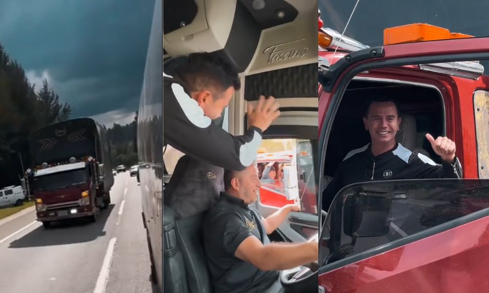 Jhonny Rivera paró el bus en plena carretera para tomarse una foto con camioneros