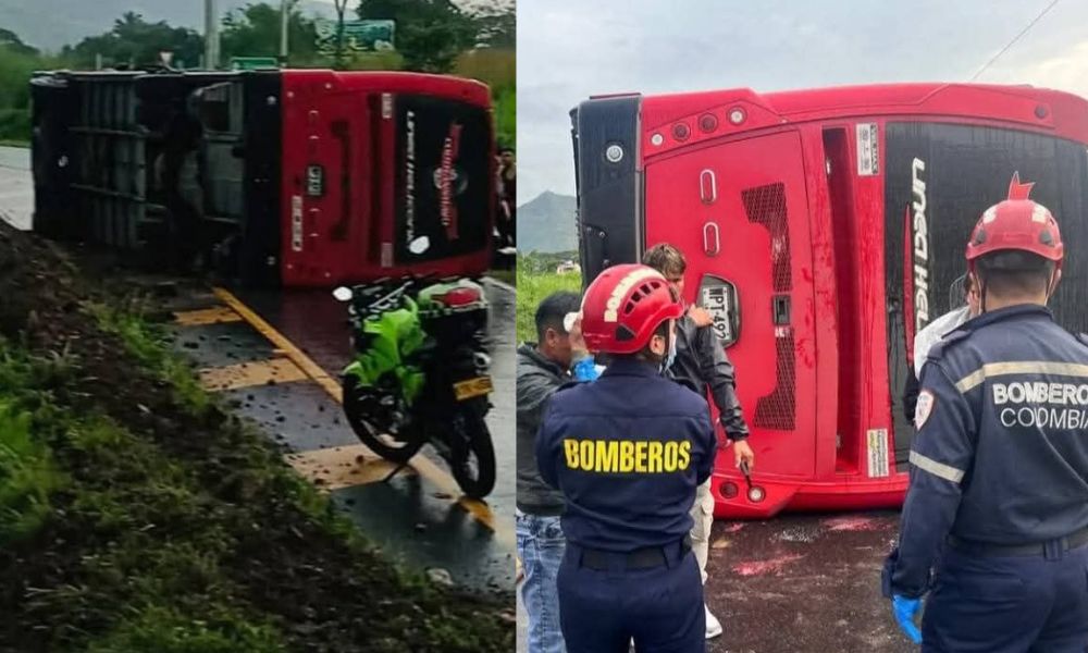 Volcamiento de bus de Cootransmayo en el municipio de Gigante